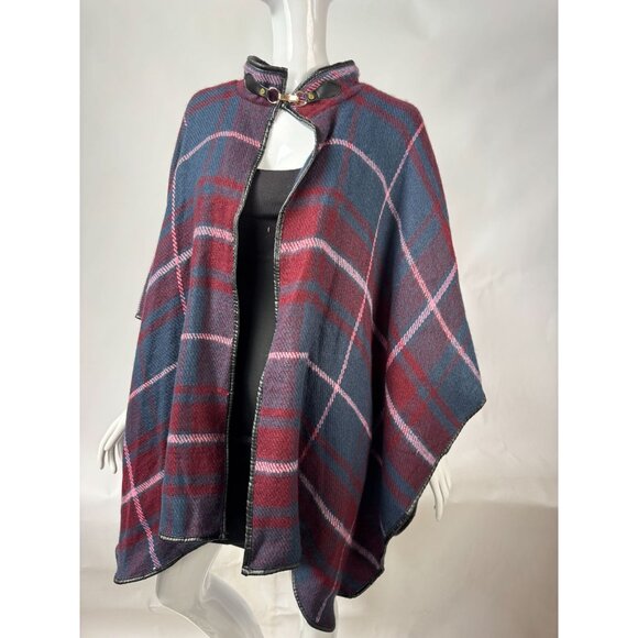 Apt. 9 Womens Plaid Poncho With Faux Leather Trim & Clasp Closure - Picture 15 of 16